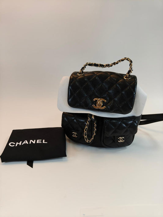 CHANEL シャネル バックパック リュック マトラッセ キャビアスキン ブラック ゴールド金具 AS3860 管理番号:10124