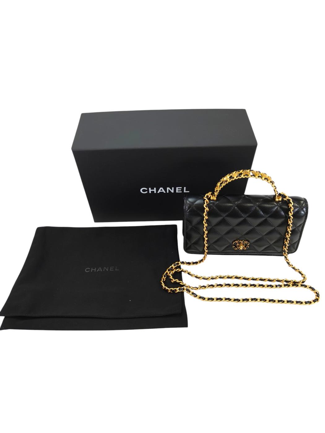 CHANEL シャネル19 マトラッセ トップハンドル チェーンウォレット AP3664 ブラック 管理番号:10411