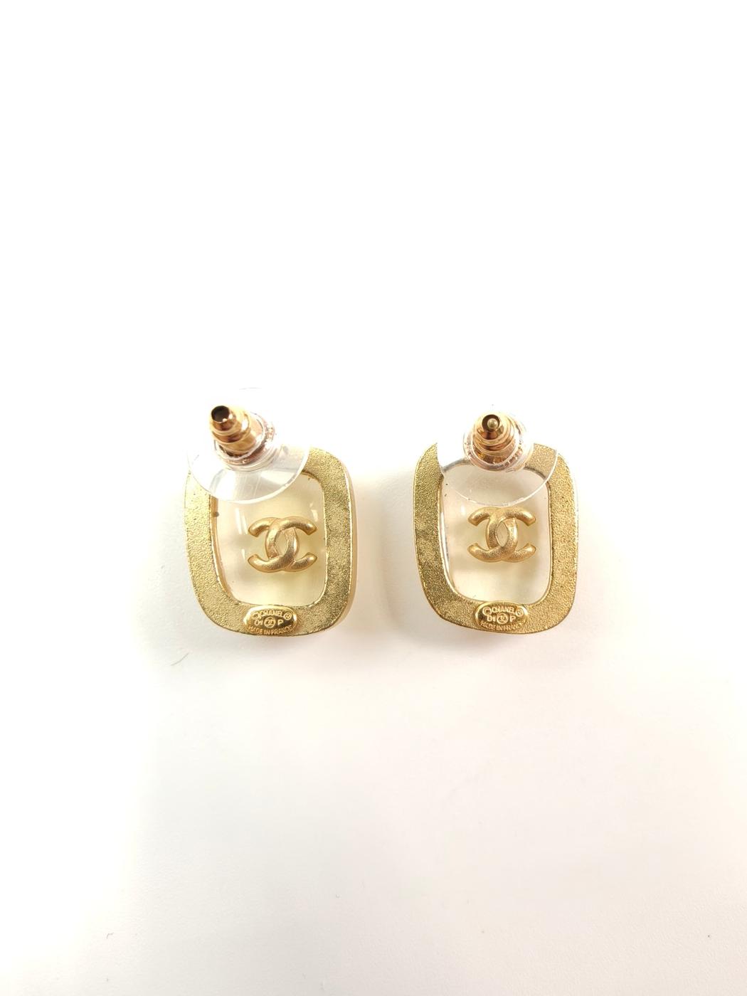 CHANEL Coco Mark Earrings Gold x Clear Model Number: 10600