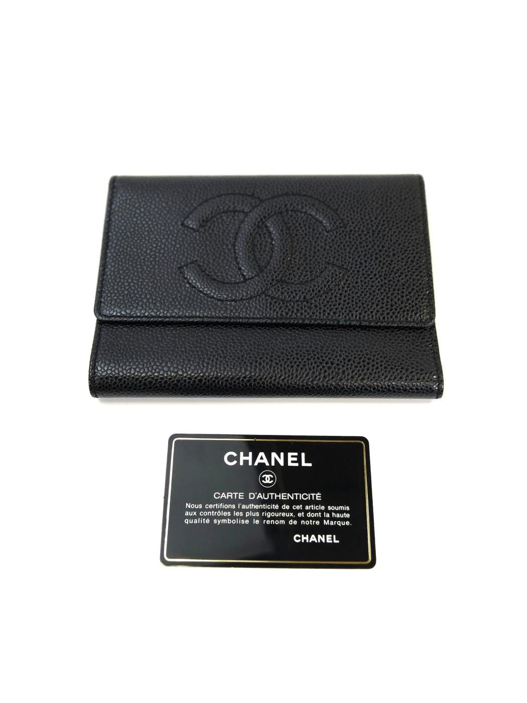 CHANEL 香奈儿 菱格纹 三折钱包 鱼子酱皮 黑色 商品编号:10916