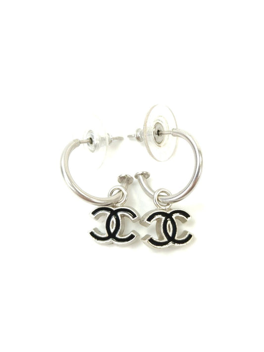 CHANEL シャネル ココマーク スイング ピアス シルバー×ブラック 管理番号:11105