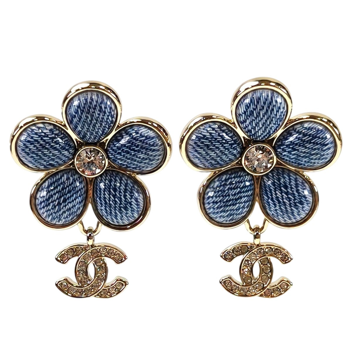 CHANEL シャネル デニムフラワー ココマーク ピアス シルバー×ブルー