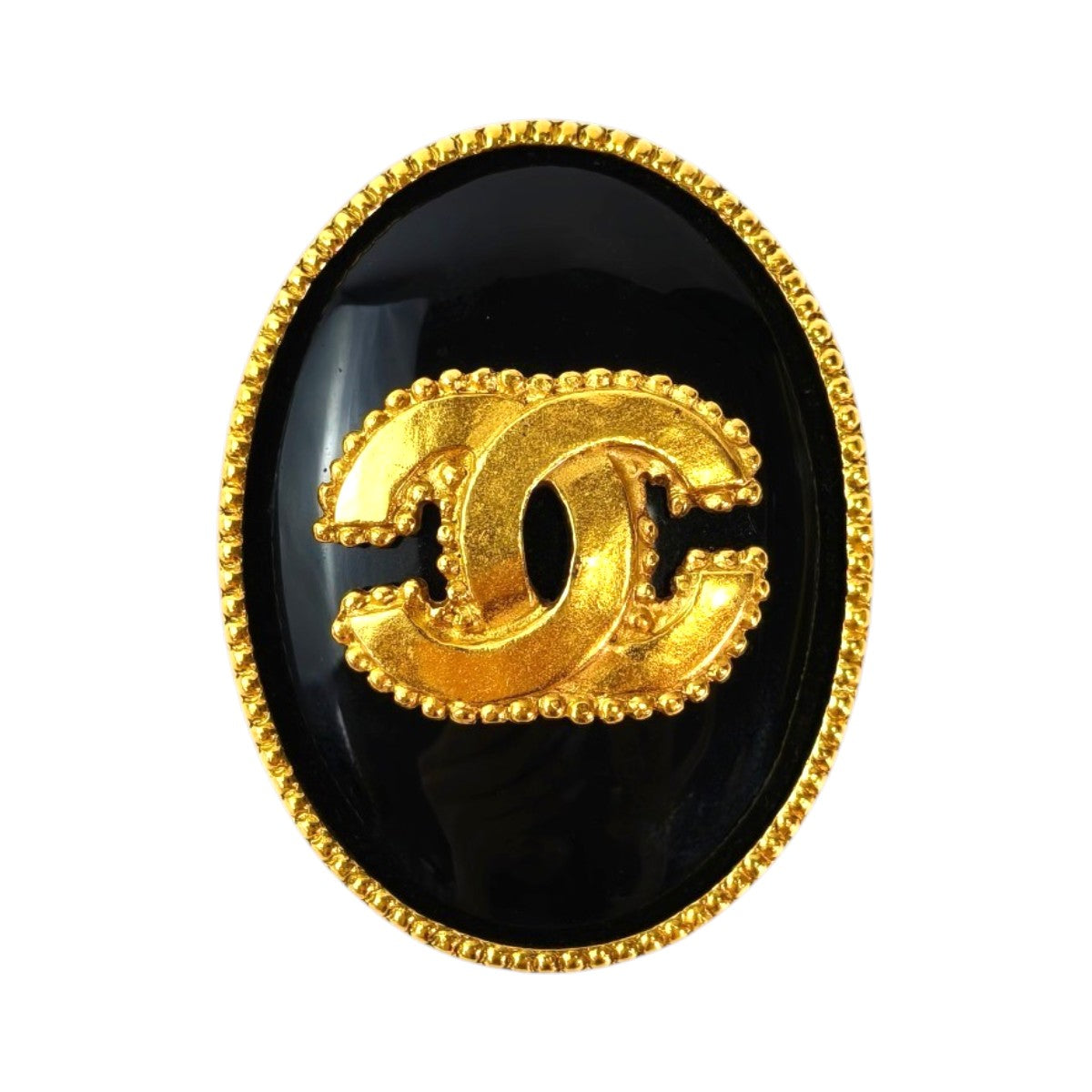 CHANEL シャネル ブラックストーン 金 ココマーク ブローチ 黒×金 96A