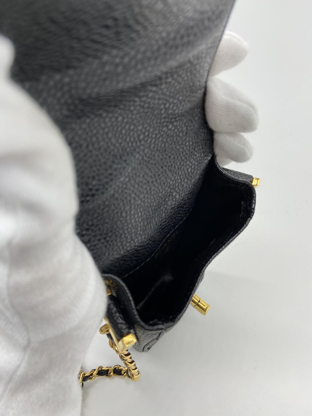 CHANEL シャネル ヴィンテージ チェーン ポシェット ショルダーバッグ スマホケース キャビアスキン ココマーク レザー 管理番号:3154