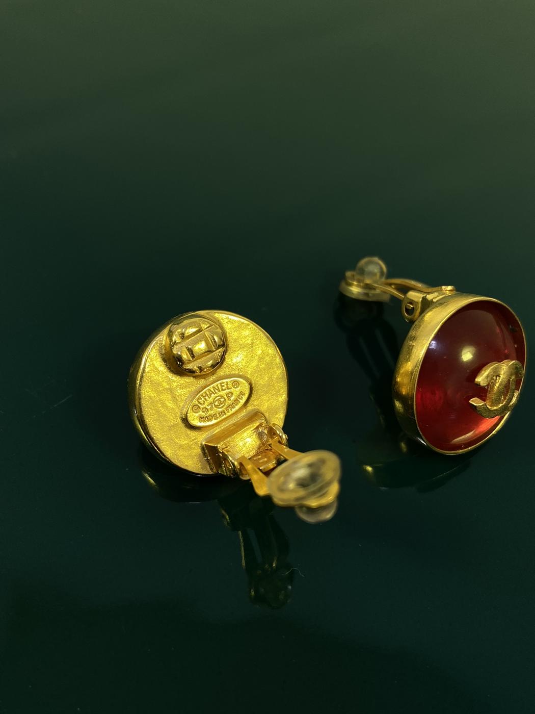 CHANEL シャネル ヴィンテージ べっ甲風ジェム ココマーク ラウンドイヤリング 管理番号:2564