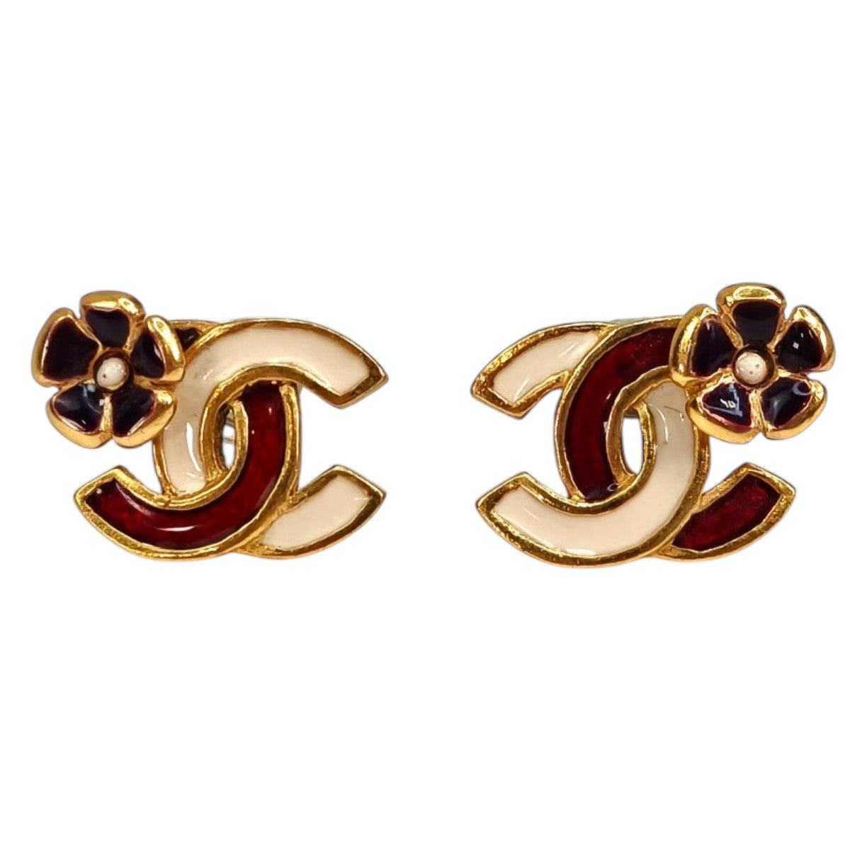 CHANEL シャネル ピアス 両耳 CC ココマーク カメリア ゴールド レッド