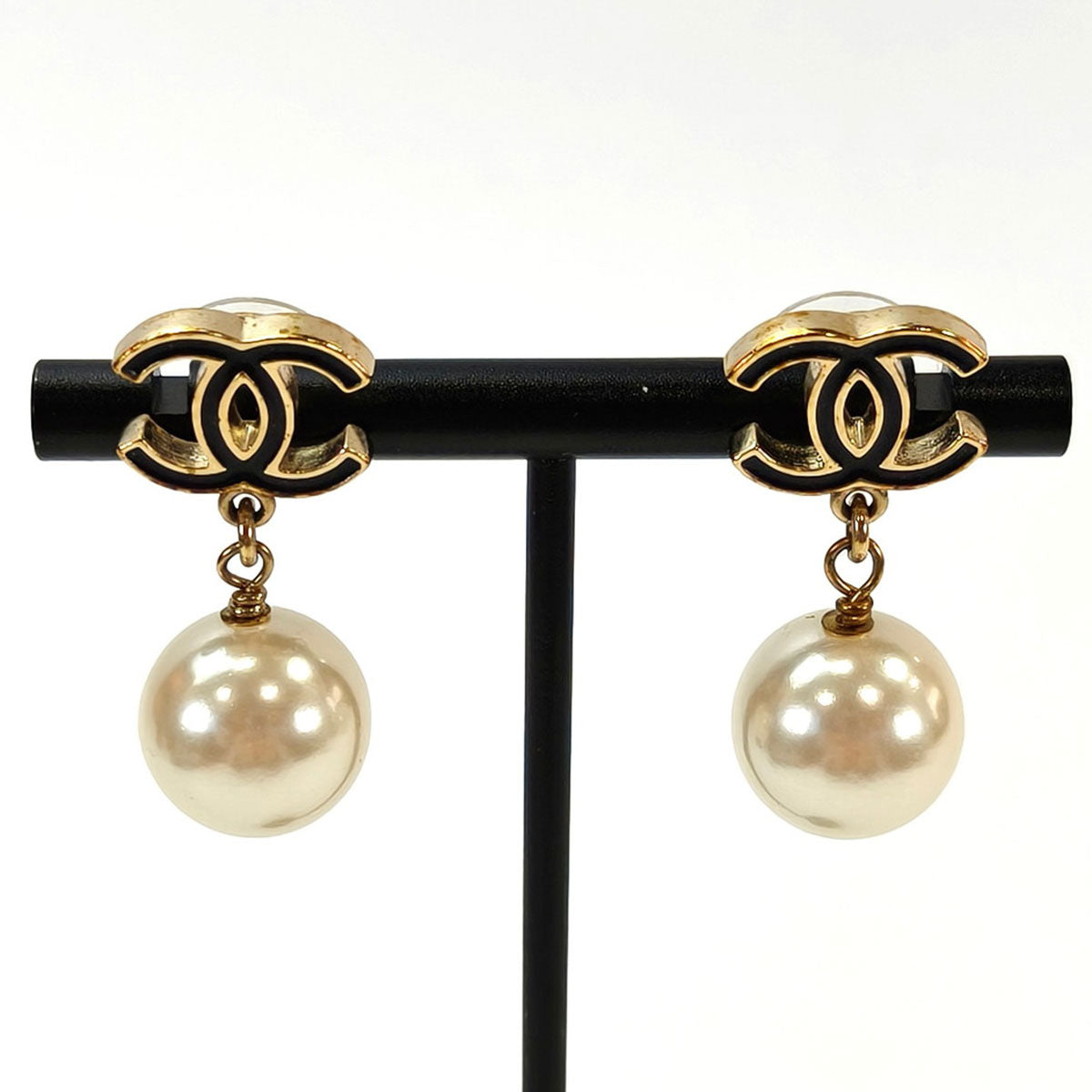 CHANEL シャネル ココマーク パール ピアス ブラック 管理番号：8614