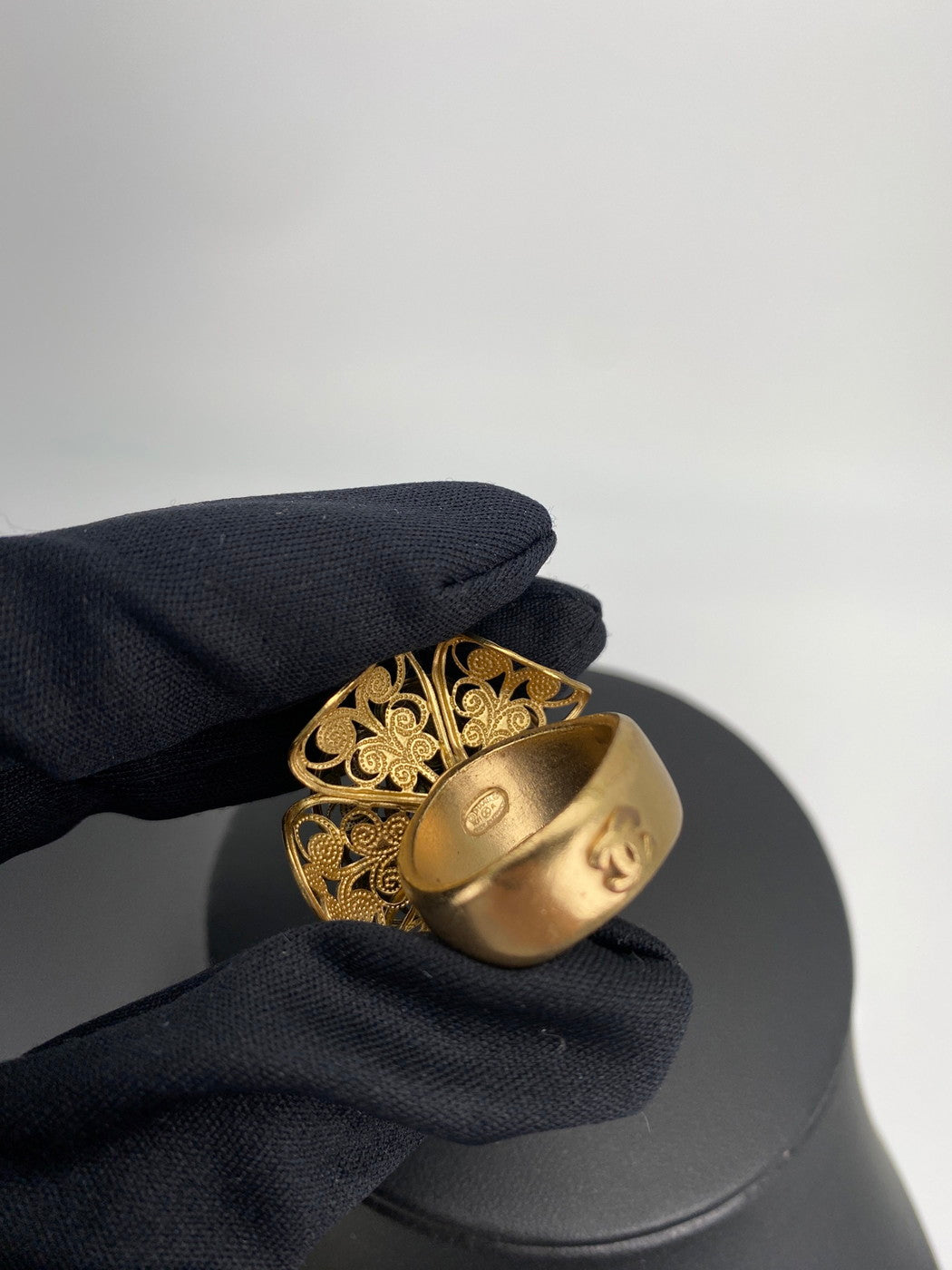 CHANEL Flower Motif Camellia Coco Mark Stone Ring, Size 11, Gold, with Comments, Reference Number: 9137