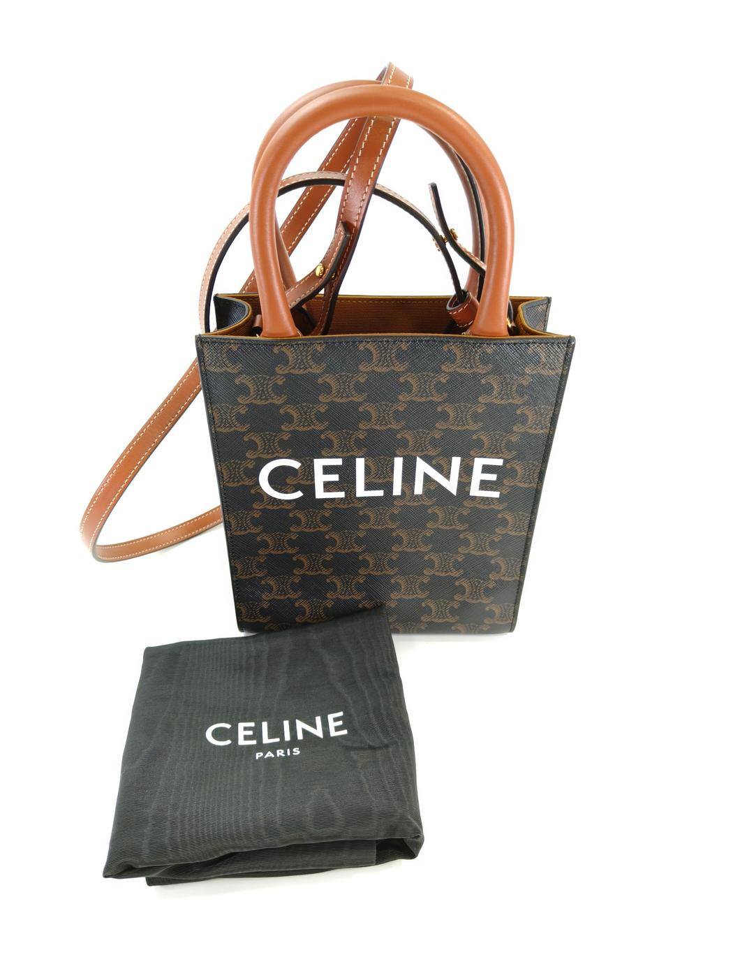 CELINE 思琳凯旋门迷你竖版手提包 2WAY 单肩包 棕色 管理编号:10699