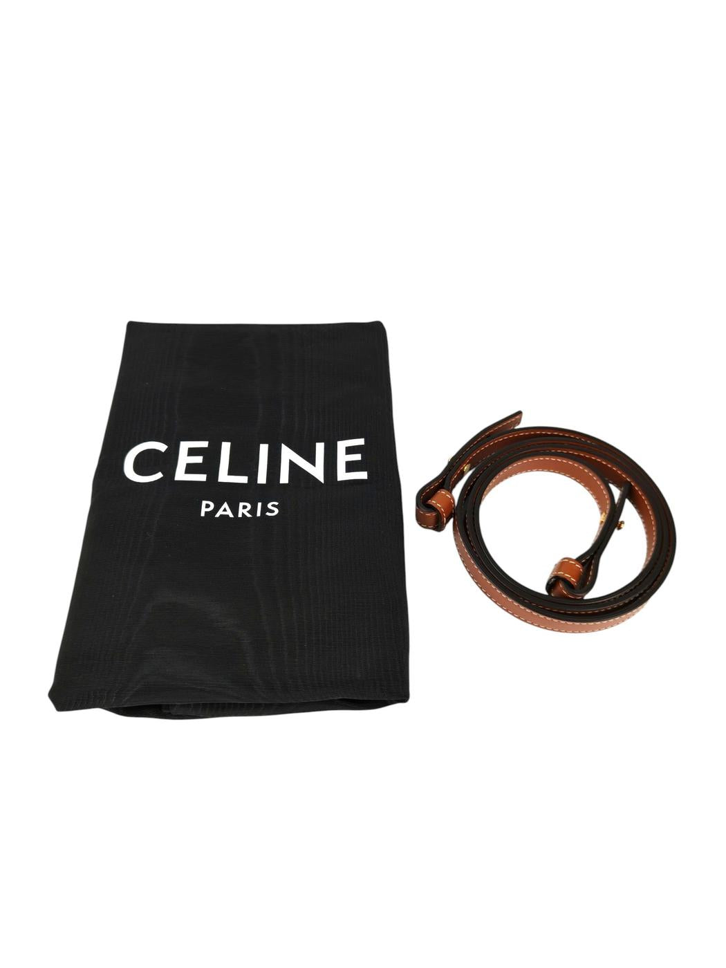 CELINE セリーヌトリオンフ スモール バーティカル カバ ストラップ付 茶 管理番号:11362