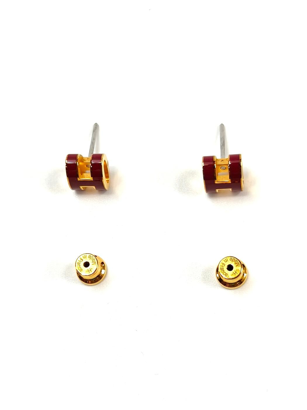 HERMES エルメス ピアス ポップアッシュ ミニ ポップH ルージュ ゴールド金具 Hモチーフ ボルドー 管理番号:10081