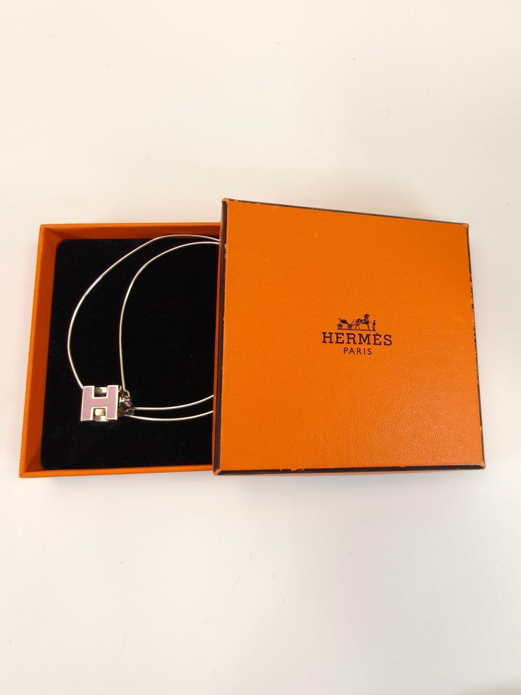 HERMES エルメス カージュドアッシュ Hキューブ ネックレス チョーカー シルバー×ピンク 管理番号:10485