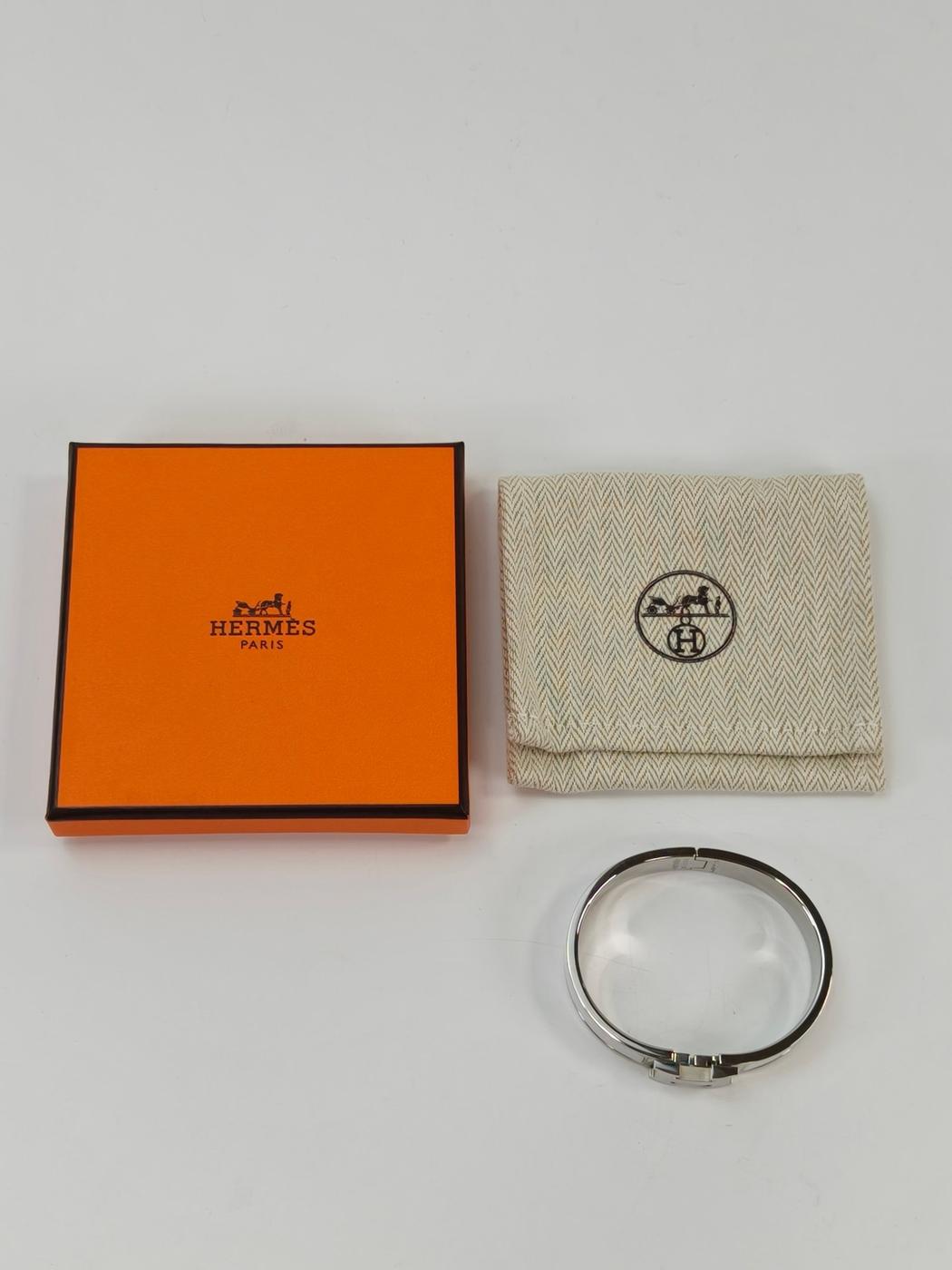 HERMES エルメス クリックH ブレスレット バングル シルバー×ホワイト 管理番号:11008