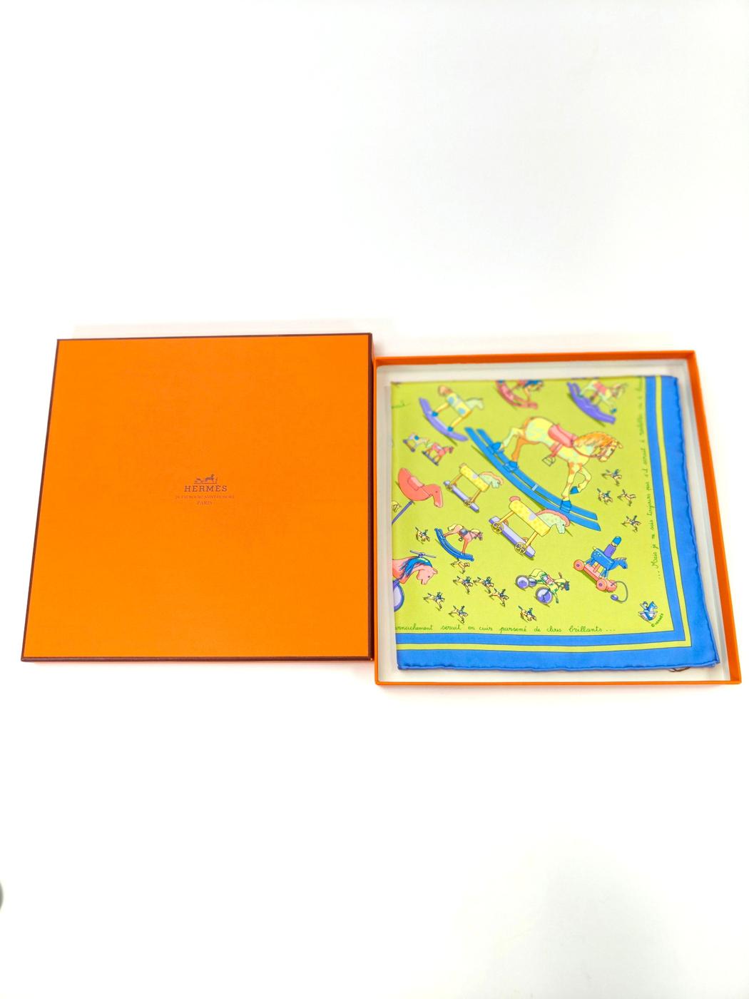 HERMES 爱马仕 Carre 45 "Raconte moi Le Cheval" 马儿的故事 丝巾 黄绿色 商品编号:11118