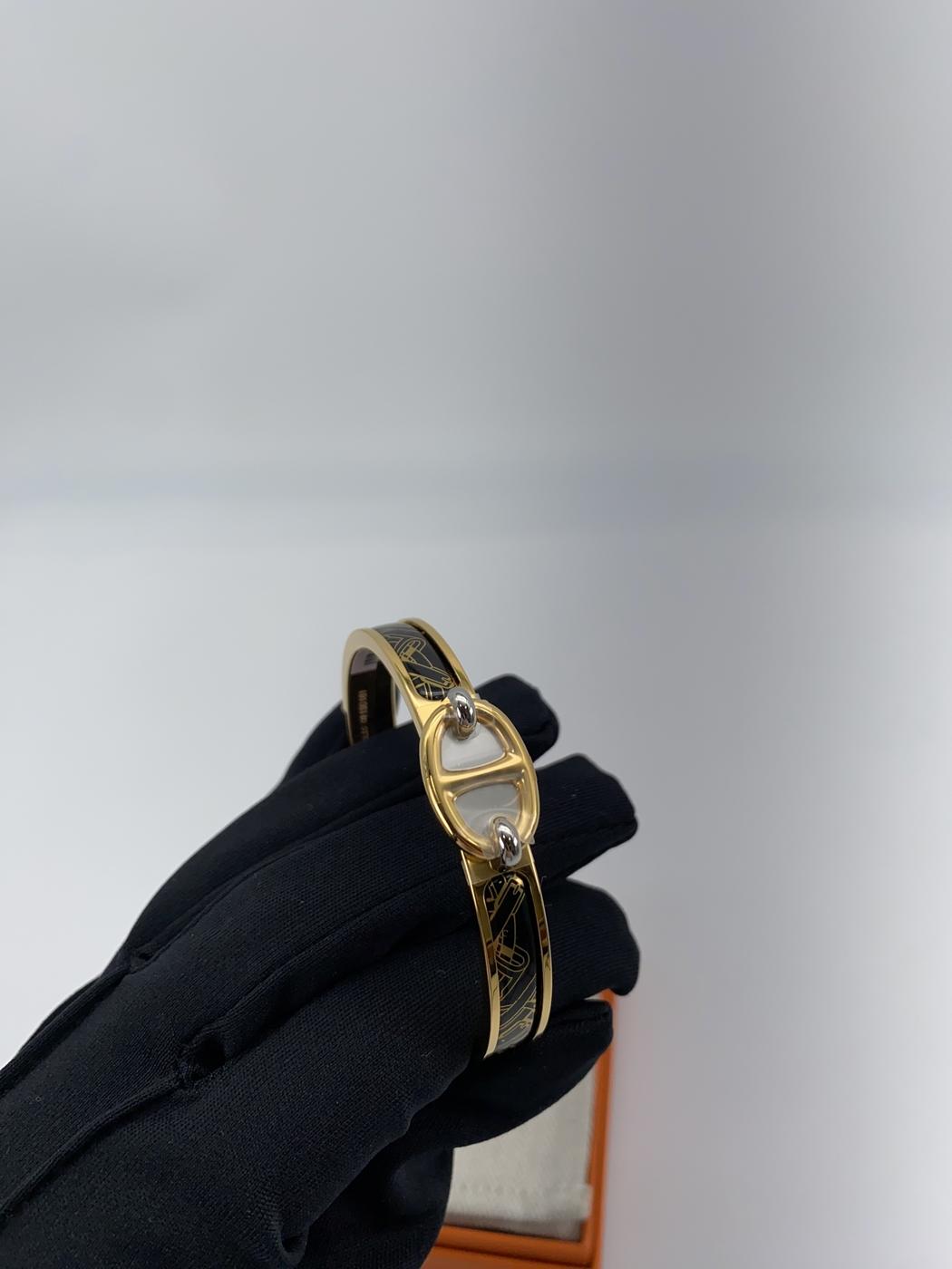 新品同様 HERMES エルメス ブレスレット ミニクリック シェーヌダンクル PM ゴールド/黒(ブラック) ゴールド金具 管理番号:9173