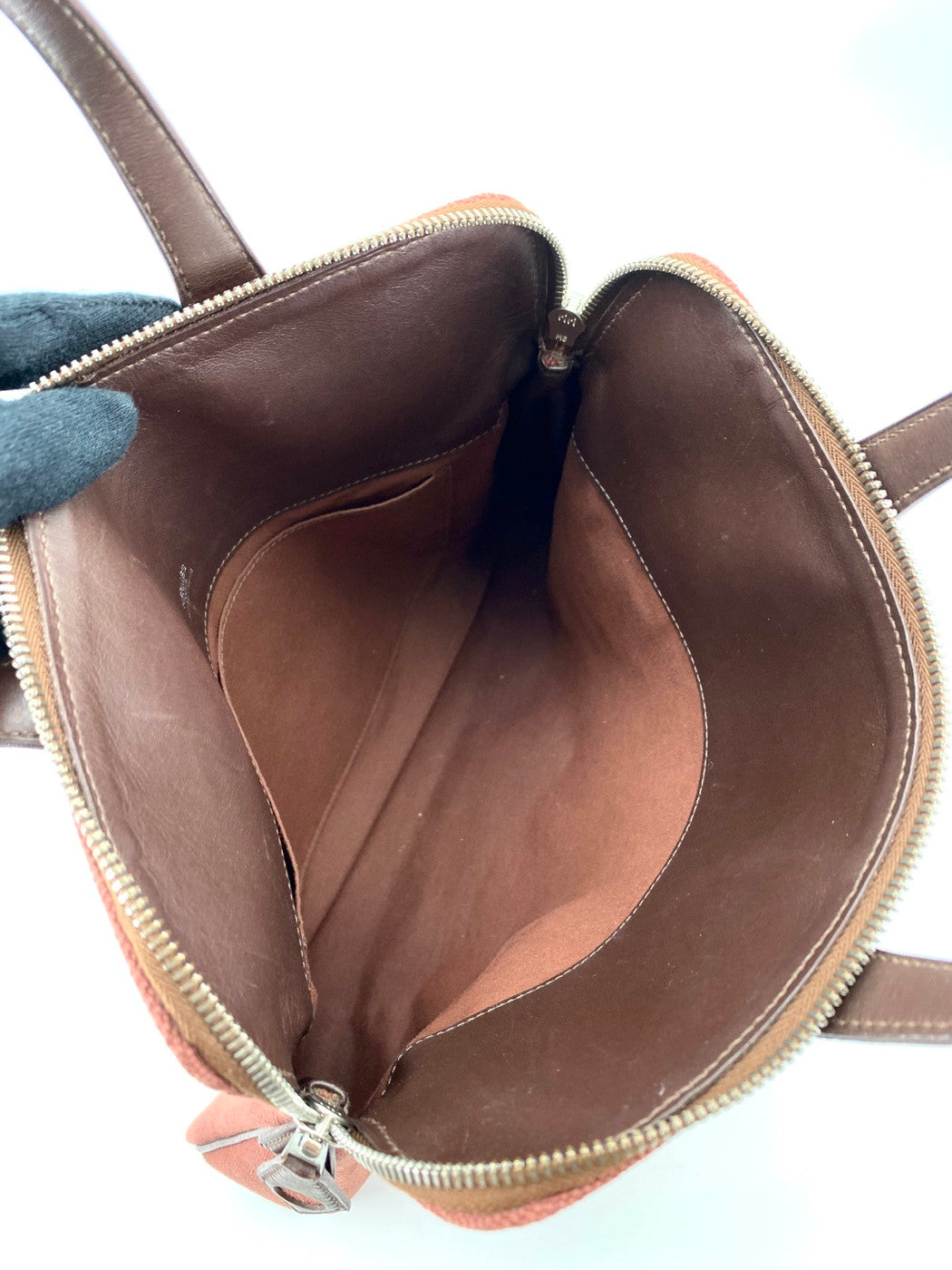 HERMES エルメス サックイブーPM ハンドバッグ トワルアッシュ レザー 茶 ブラウン 管理番号:9325