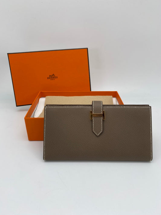 HERMES エルメス ベアンスフレ 長財布 ヴォーエプソン ゴールド金具 ベージュ エトゥープ 管理番号:9355