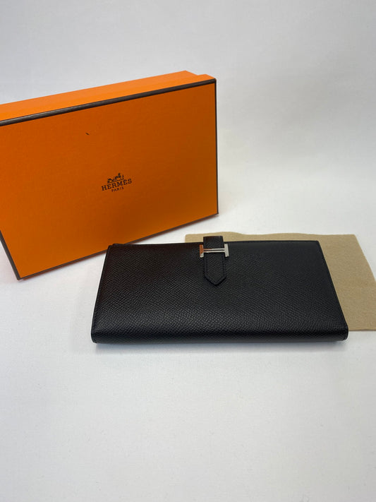 HERMES エルメス 2つ折り 財布 長財布 ベアンスフレ ブラック シルバー金具 エプソン 管理番号:9421