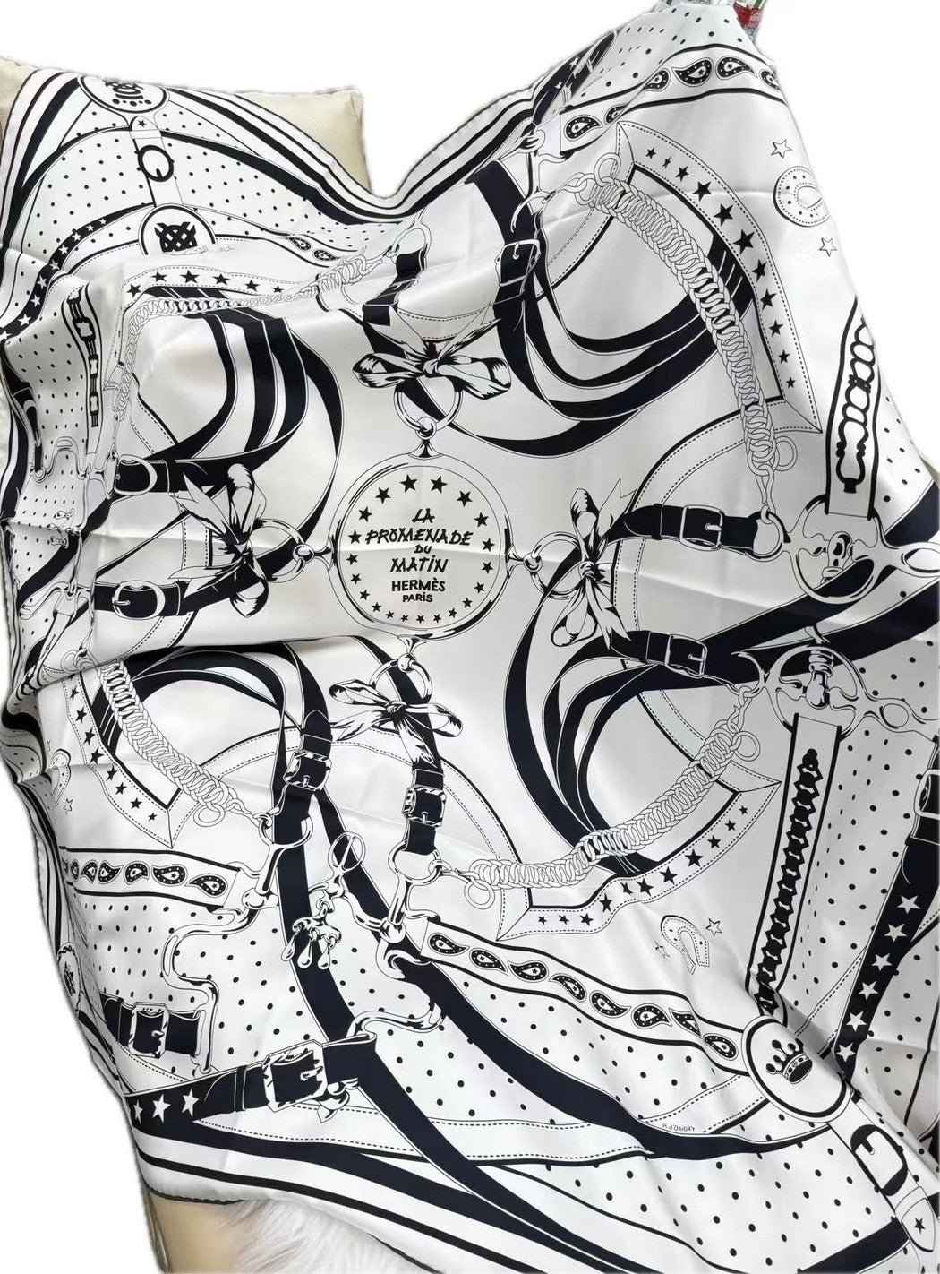 HERMES エルメス バンダナ スカーフ カシシル カレジェアン140 2023春夏 LA PROMENADE DU MATIN 朝の散歩 カシミヤシルク 管理番号:9448