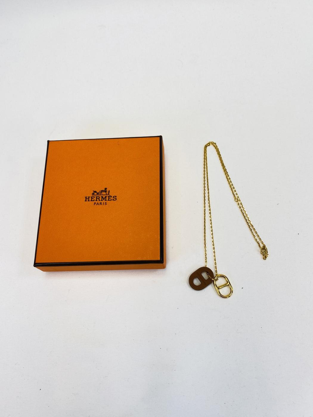 爱马仕 HERMES 项链 O'Maillon 吊坠 Chaine d'Ancre 船锚链 棕色 金色 型号:9563