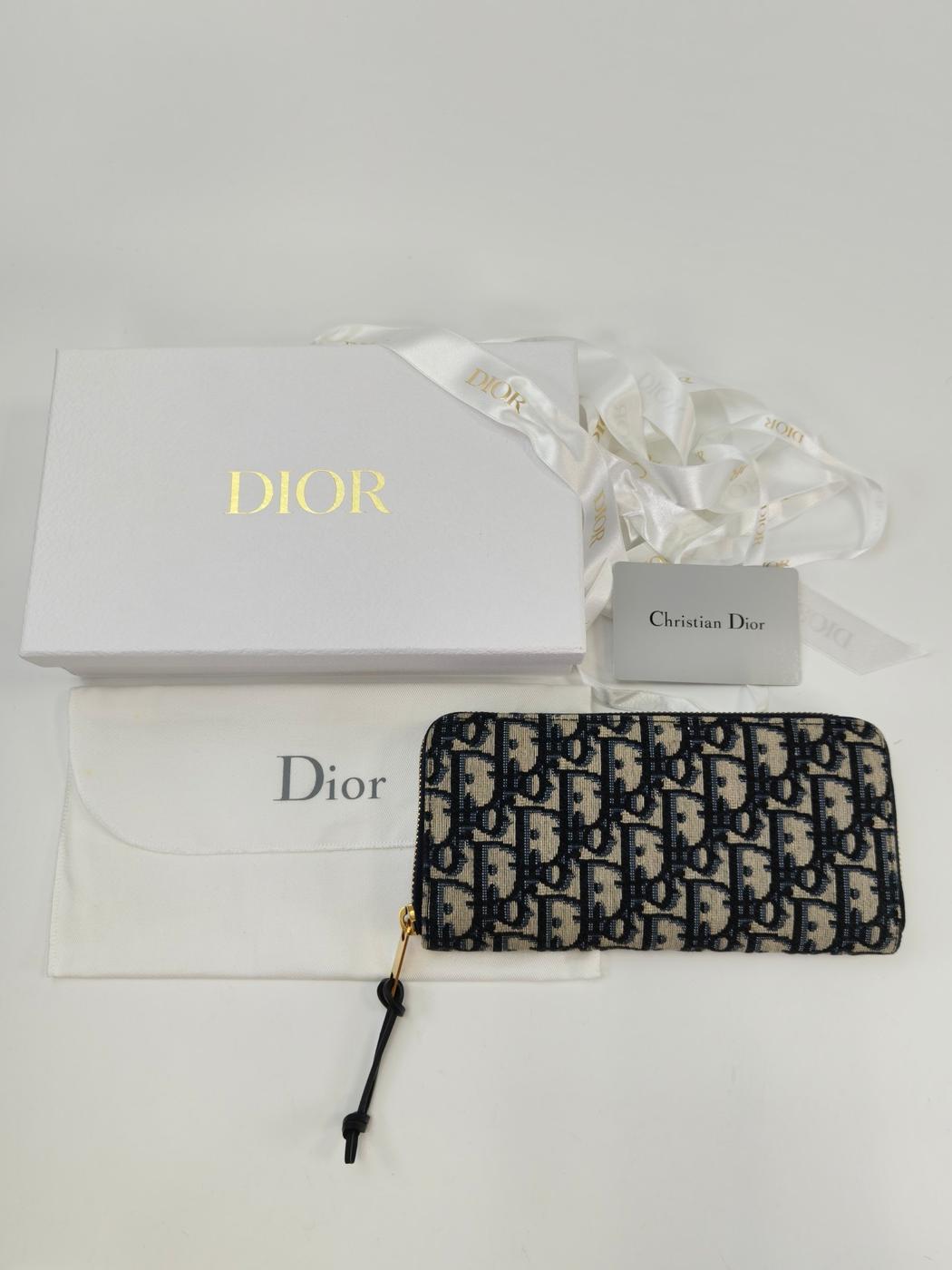 Dior 迪奥 Oblique 老花图案拉链长款钱包 海军蓝 型号:10896