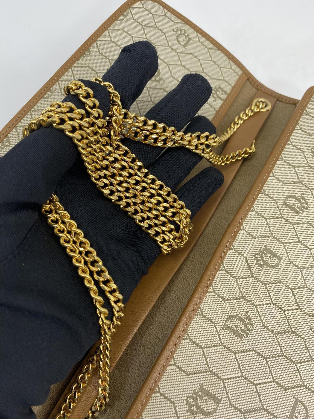 Dior クリスチャンディオール ハニカム柄 チェーンショルダーバッグ 肩掛け 斜め掛け ブラウン ベージュ 管理番号:7088