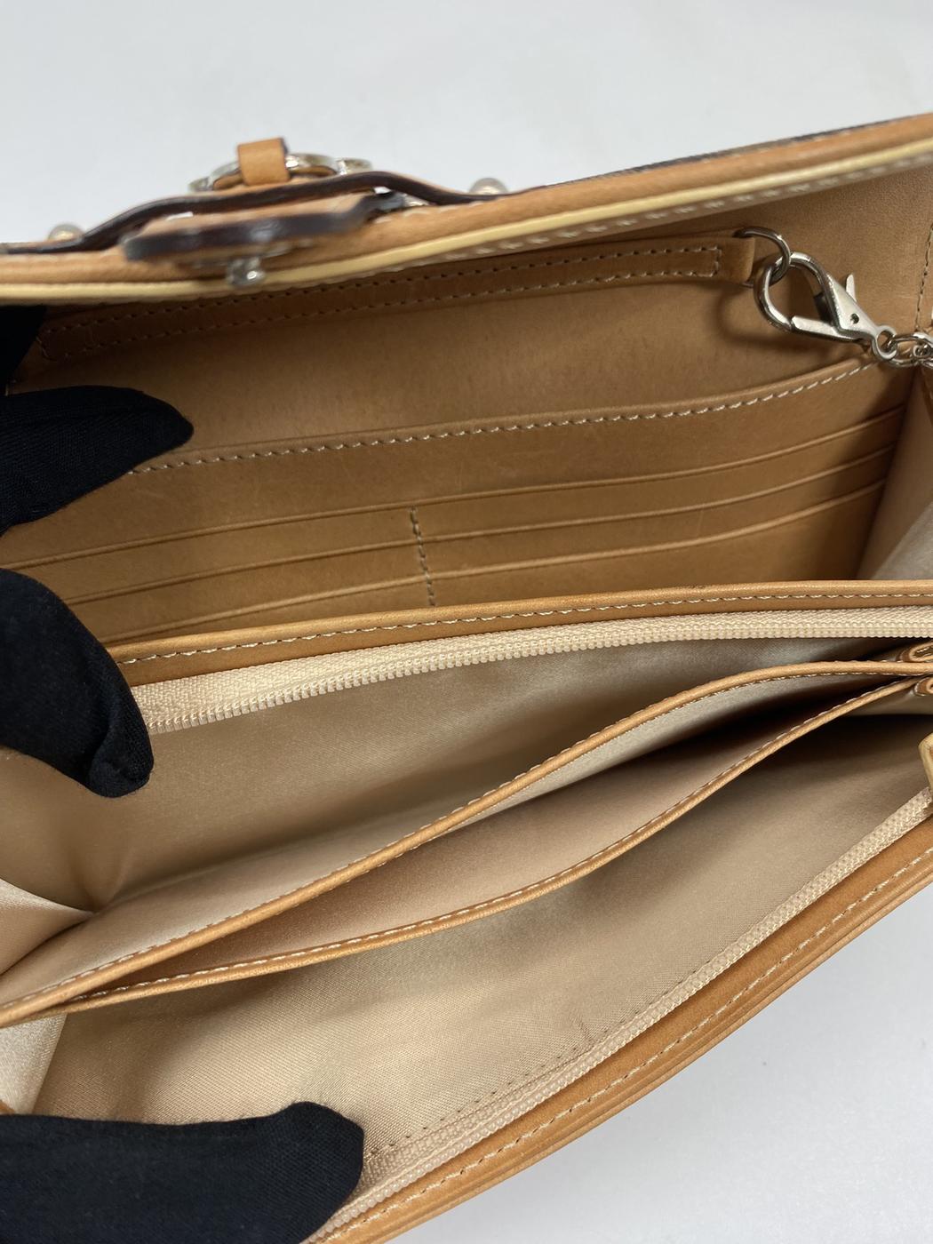 Dior ディオール ロゴチャーム ロングウォレット 長財布 チェーンショルダートロッター ブラウン 管理番号:7450