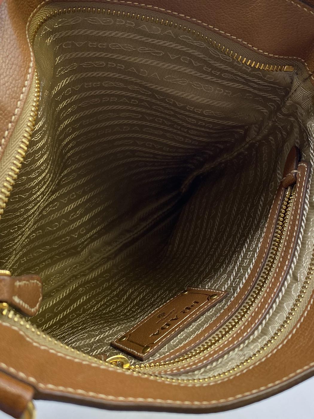 PRADA プラダ ジャガード ショルダーバッグ キャンバス カーキ 茶 ブラウン マチなし 管理番号:7699