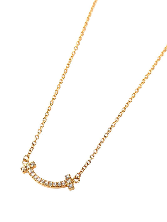 Tiffany & Co. T Smile Mini Diamond 18K PG Necklace, 2.3g, Control Number: 11828