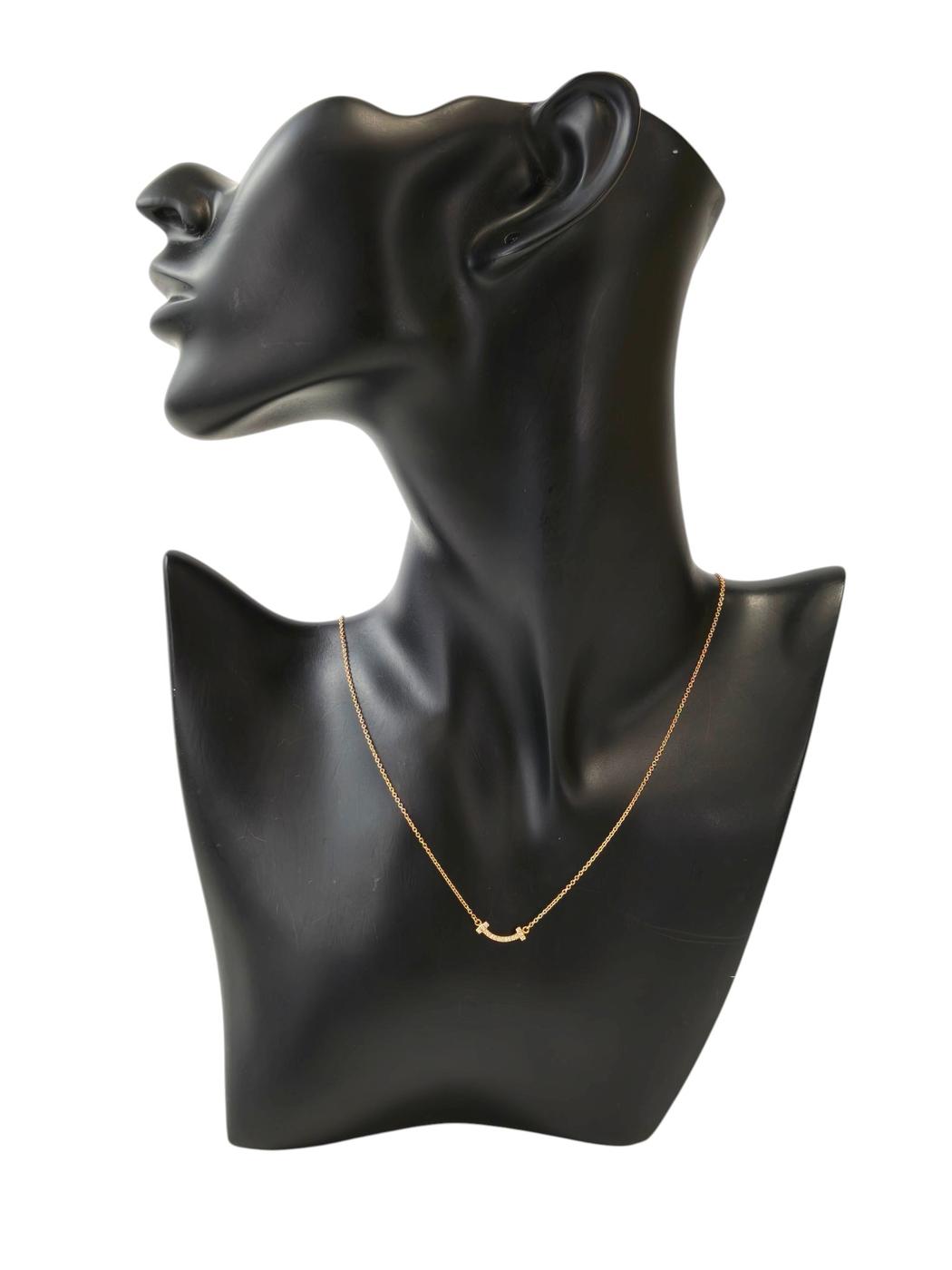 Tiffany & Co. T Smile Mini Diamond 18K PG Necklace, 2.3g, Control Number: 11828