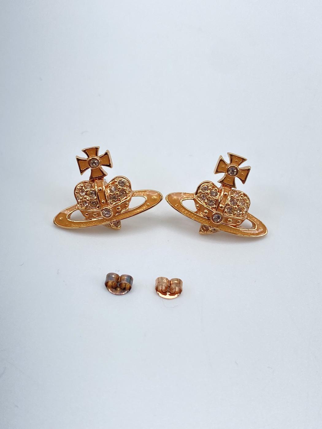 ヴィヴィアン・ウエストウッド ピアス アクセサリー ラインストーン付き ハートオーブ ピンクゴールド×ピンク Vivienne Westwood 管理番号:8929