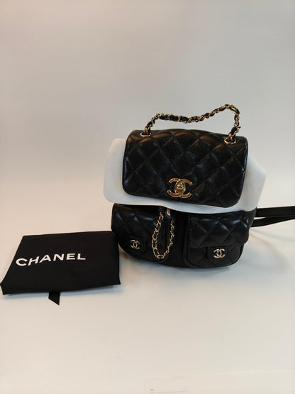 CHANEL シャネル バックパック リュック マトラッセ キャビアスキン ブラック ゴールド金具 AS3860 管理番号：10124