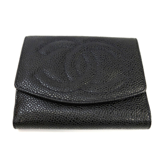 CHANEL シャネル キャビアスキン Wホック 二つ折り財布 A01427 ブラック 管理番号：10145