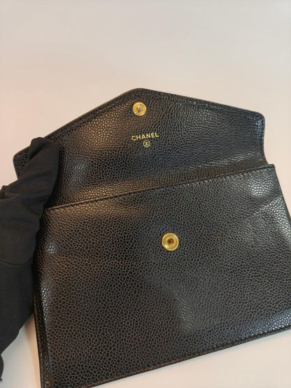CHANEL シャネル ココマーク 長財布 キャビアスキン ブラック ゴールド金具 管理番号：10174