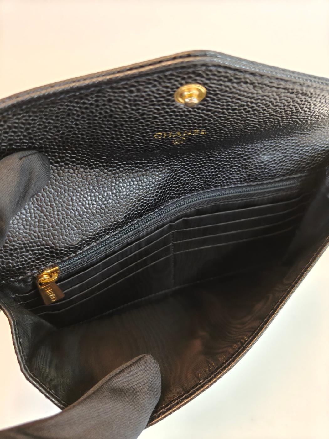 CHANEL シャネル ココマーク 長財布 キャビアスキン ブラック ゴールド金具 管理番号：10174