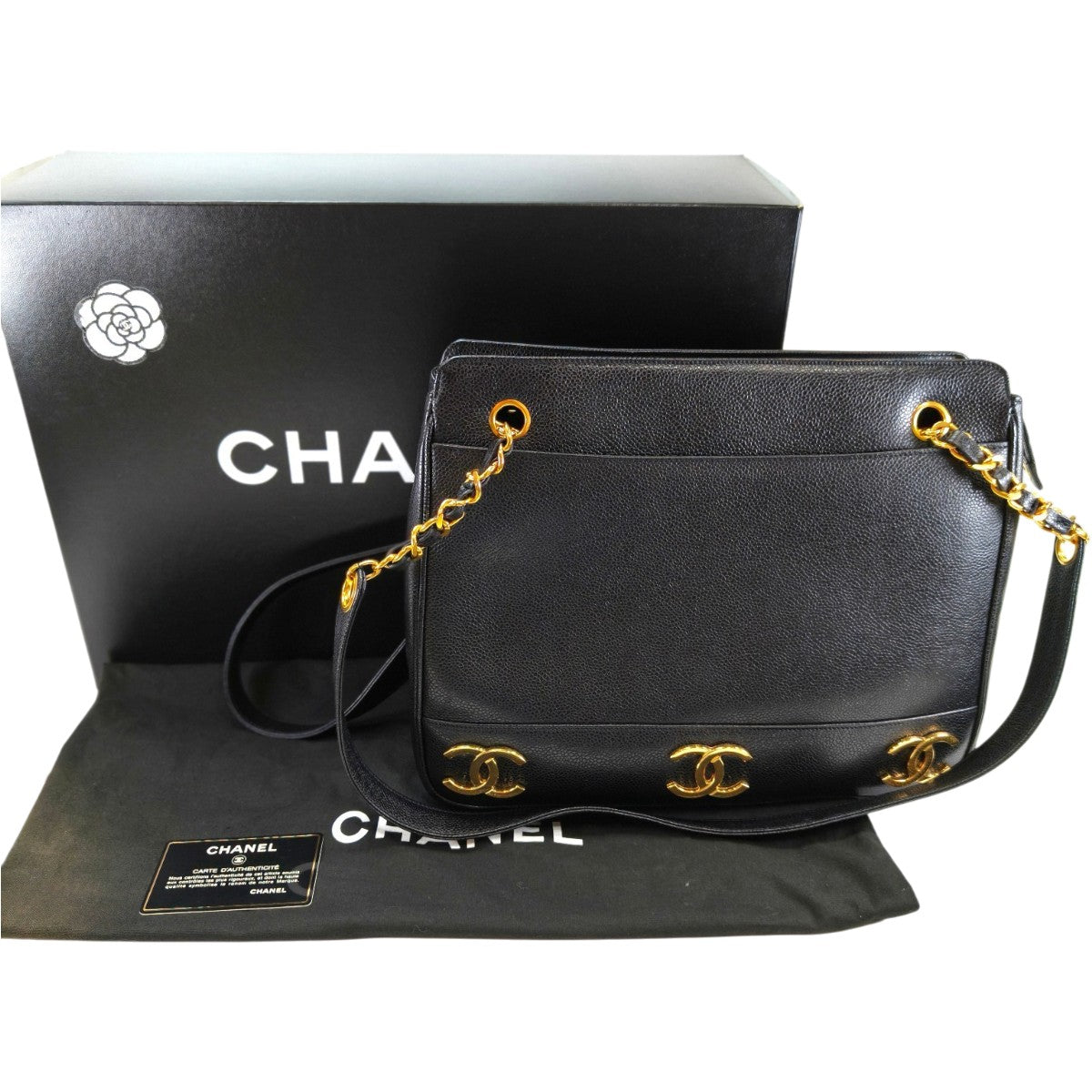 シャネル CHANEL トリプルココ チェーントート トートバッグ キャビアスキン ブラック 管理番号：10244