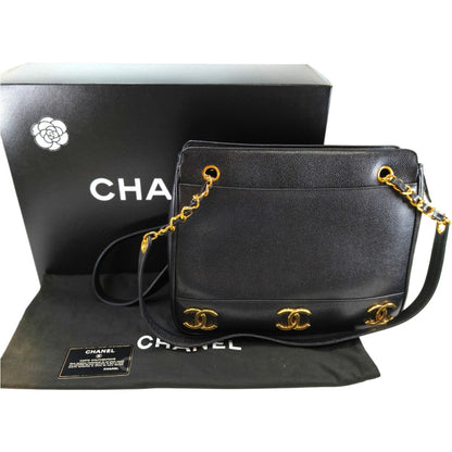 シャネル CHANEL トリプルココ チェーントート トートバッグ キャビアスキン ブラック 管理番号：10244