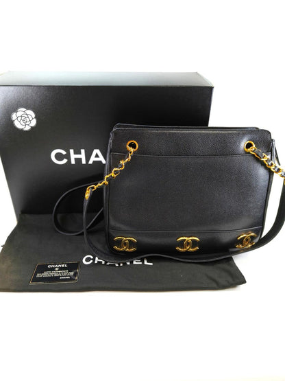 シャネル CHANEL トリプルココ チェーントート トートバッグ キャビアスキン ブラック 管理番号：10244