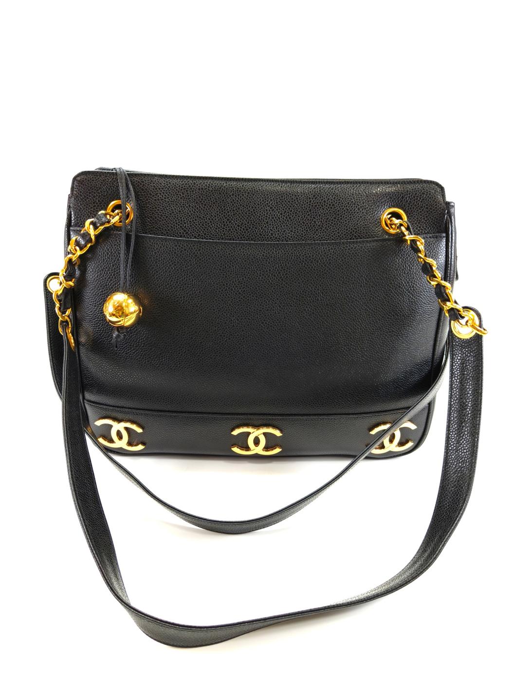 シャネル CHANEL トリプルココ チェーントート トートバッグ キャビアスキン ブラック 管理番号：10244