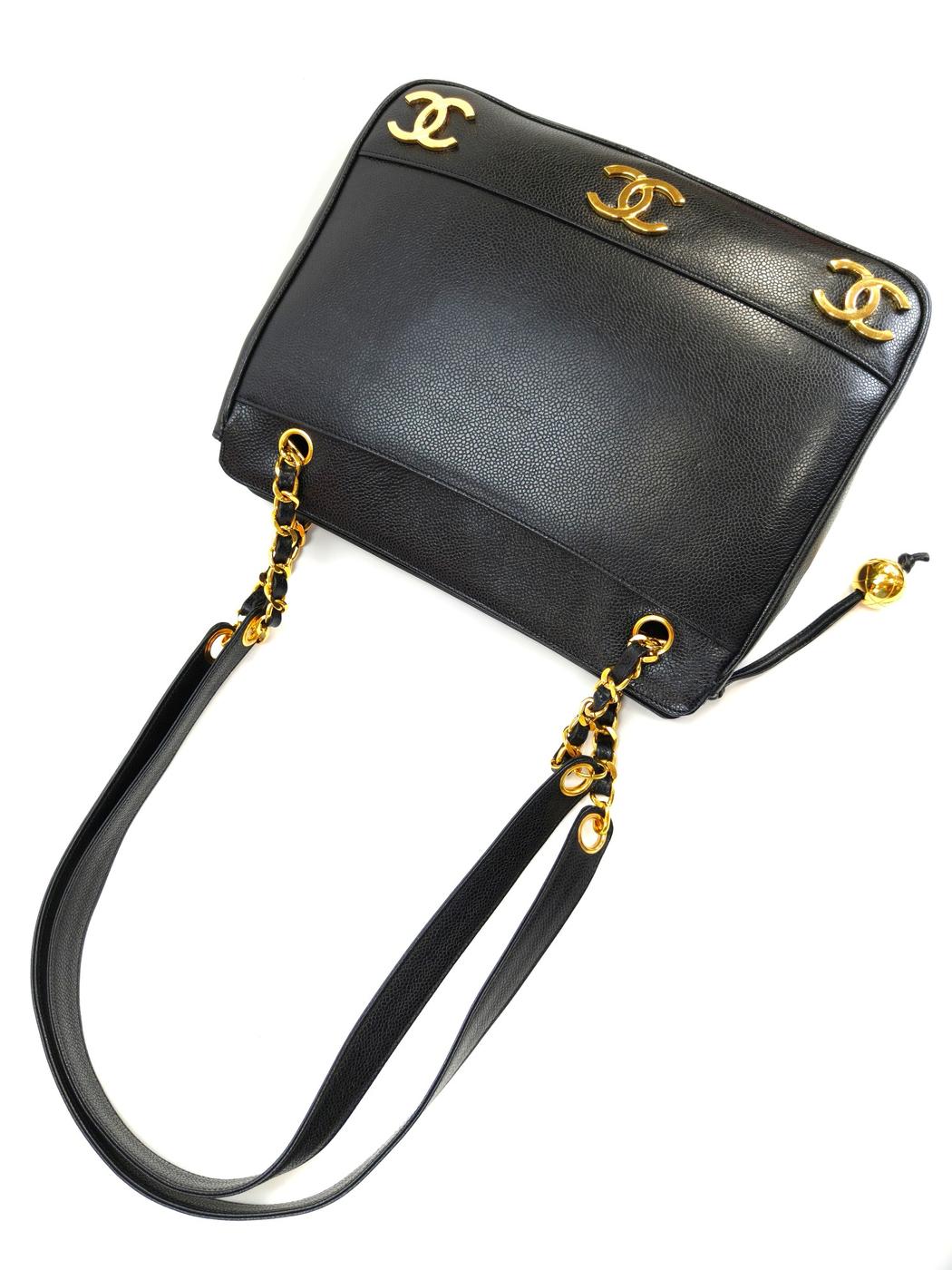 シャネル CHANEL トリプルココ チェーントート トートバッグ キャビアスキン ブラック 管理番号：10244