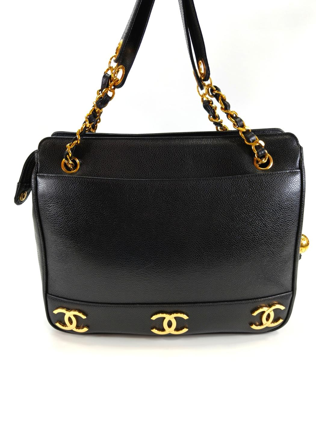 シャネル CHANEL トリプルココ チェーントート トートバッグ キャビアスキン ブラック 管理番号：10244