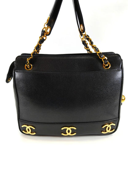 シャネル CHANEL トリプルココ チェーントート トートバッグ キャビアスキン ブラック 管理番号：10244