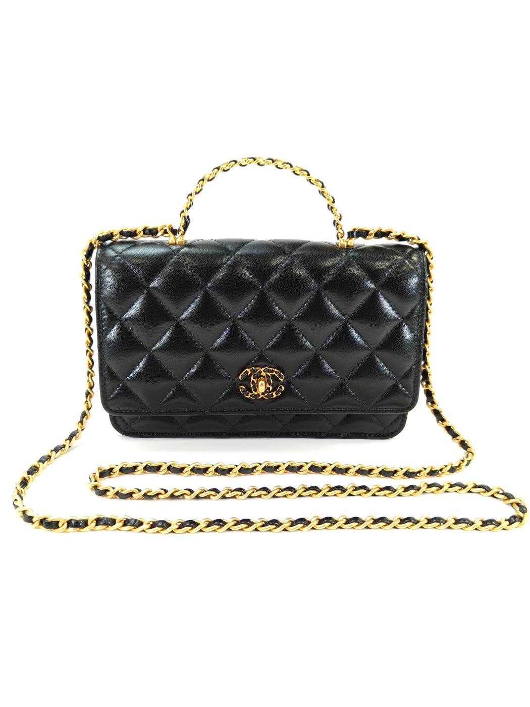 CHANEL シャネル19 マトラッセ トップハンドル チェーンウォレット AP3664 ブラック 管理番号：10411