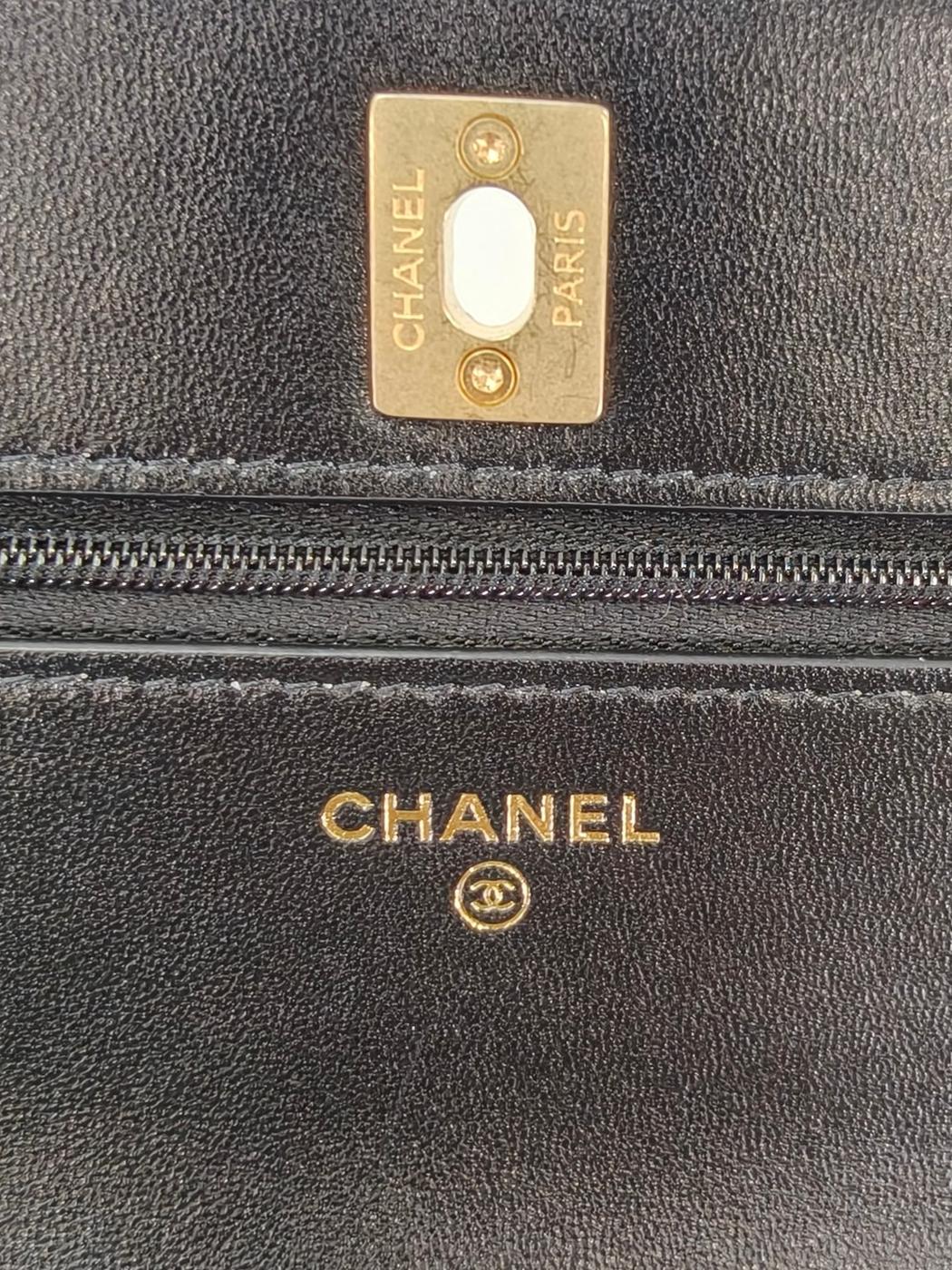 CHANEL シャネル19 マトラッセ トップハンドル チェーンウォレット AP3664 ブラック 管理番号：10411