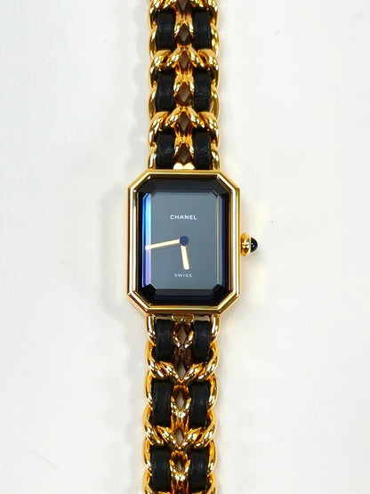 CHANEL シャネル プルミエール Lサイズ オクタゴナル チェーンブレス レザーベルト クオーツアナログ ゴールド 管理番号：10454