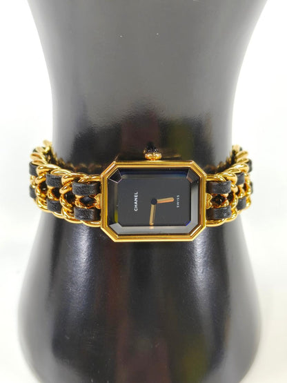 CHANEL シャネル プルミエール Lサイズ オクタゴナル チェーンブレス レザーベルト クオーツアナログ ゴールド 管理番号：10454