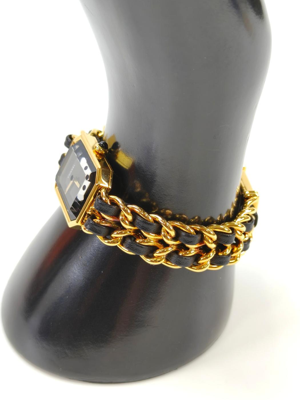 CHANEL シャネル プルミエール Lサイズ オクタゴナル チェーンブレス レザーベルト クオーツアナログ ゴールド 管理番号：10454