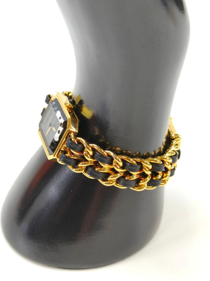 CHANEL シャネル プルミエール Lサイズ オクタゴナル チェーンブレス レザーベルト クオーツアナログ ゴールド 管理番号：10454