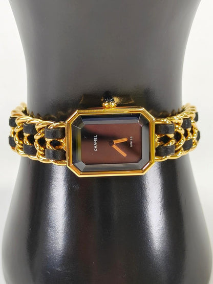 CHANEL シャネル プルミエール Lサイズ オクタゴナル チェーンブレス レザーベルト クオーツアナログ ゴールド 管理番号：10455