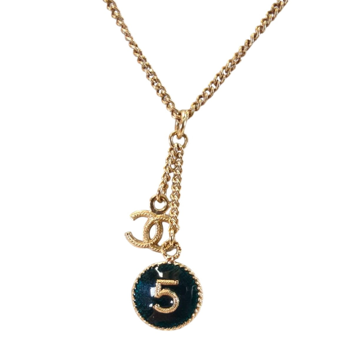 CHANEL Coco Mark Logo No. 5 Necklace Pendant Gold Black Control Number: 10460